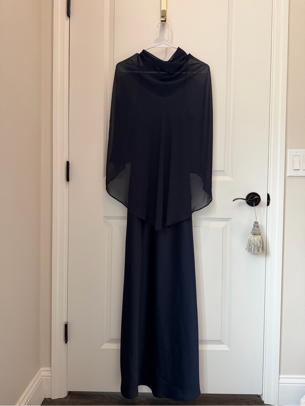 Rachel Zoe • Elegant Navy Blue Evening Gown with Cape